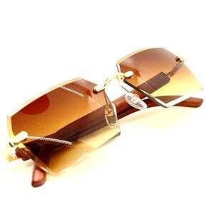 Men Sunglasses Brown Lens Retro Classic Trendy Retro‎ Shades Gold Metal Lentes